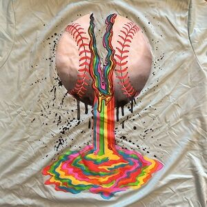 Athletic t-shirt with colorful psychedelic baseball design. ⚾️ 🌈